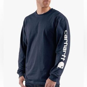 Carhartt - Men's Loose Fit Dark Blue Long Sleeve Tee with Logo Graphic T-Shirt